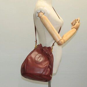 CARTIER Must Line Shoulder Bag Leather Bordeaux Gold Auth 111058